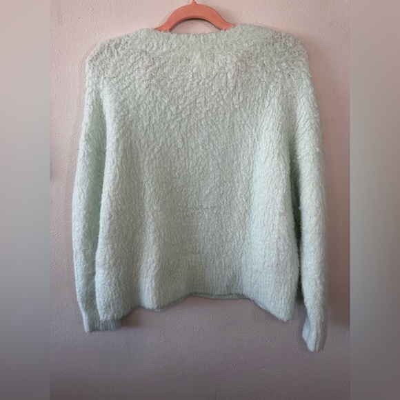 Maeve Anthropologie Mint Green plush V-Neck wool Sweater size extra small - Picture 3 of 3